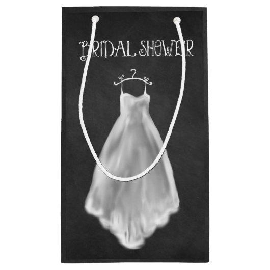 黒板のウェディングドレスのブライダルシャワーのギフトバッグ スモールペーパーバッグ (裏面)