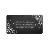 黒板のウェディングラベルに白い渦巻き旋回 ラベル (正面)