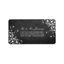 黒板のウェディングラベルに白い渦巻き旋回 ラベル