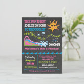 黒板のウォーター スライド プール 誕生日パーティー 招待状 (スタンド正面)