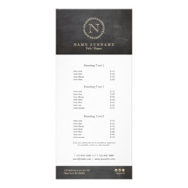 黒板のエレガントでシックなクリーム色のアイボリーの葉のモノグラム ラックカード