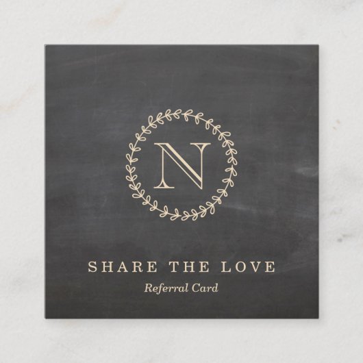 黒板のエレガントなモノグラムの正方形の紹介カード スクエア名刺 (正面)