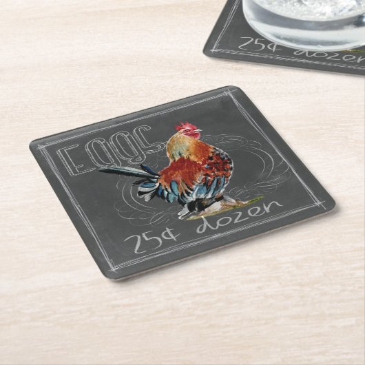 黒板のオンドリの卵 スクエアペーパーコースター (アングル)