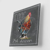 黒板のオンドリの卵 スクエア壁時計 (傾斜)