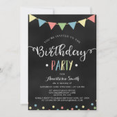 黒板のカラフルな旗布は子供の誕生日に印を付けます 招待状 (正面)