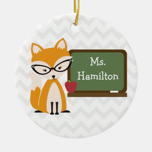 黒板のキツネのシェブロンの先生 セラミックオーナメント (正面)