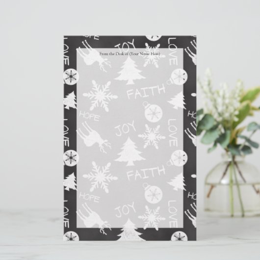 黒板のクリスマスのおもしろいパターン休日 便箋 (スタンド正面)