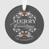 黒板のクリスマスのヒイラギの家族写真のオーナメント オーナメント (正面)