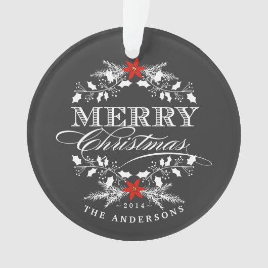 黒板のクリスマスのヒイラギの家族写真のオーナメント オーナメント (正面)