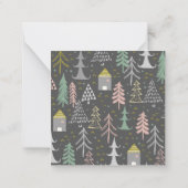 黒板のクリスマスツリーと家 ピンク 黄色 ノートカード (裏面)