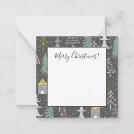 黒板のクリスマスツリーと家 ピンク 黄色 ノートカード