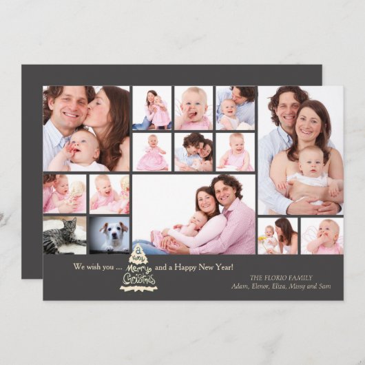 黒板のコラージュのクリスマスの写真カード シーズンカード (正面/裏面)