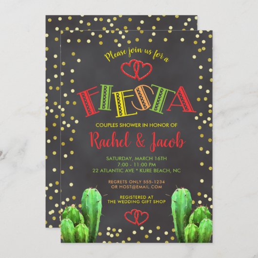 黒板のサボテンのフェスタのカップルのシャワーBrights 招待状 (正面/裏面)