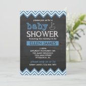 黒板のシェブロンの男の子のベビーシャワーの招待状 招待状 (スタンド正面)