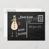 黒板のスタイルの緑の雪だるまの郵便はがき シーズンポストカード (正面/裏面)