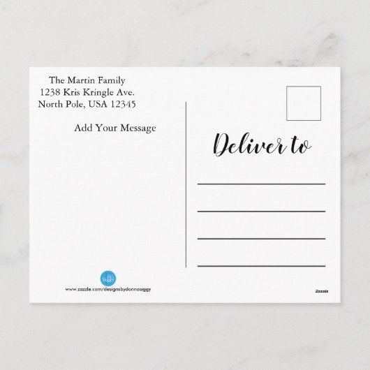 黒板のスタイルの緑の雪だるまの郵便はがき シーズンポストカード (裏面)