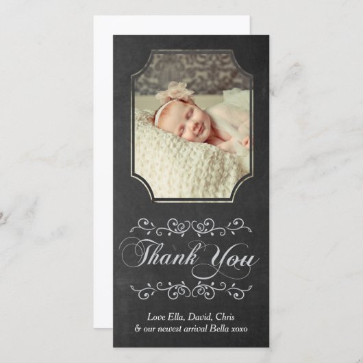 黒板のタイポグラフィのベビーは写真カード感謝していしています サンキューカード (正面/裏面)
