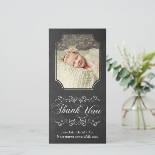 黒板のタイポグラフィのベビーは写真カード感謝していしています サンキューカード (スタンド正面)