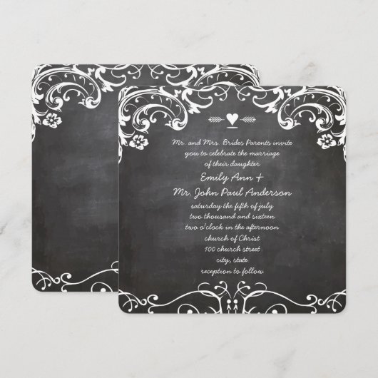 黒板のタイポグラフィーの結婚式 招待状 (正面/裏面)