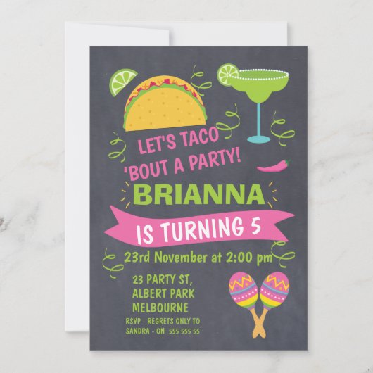 黒板のタコスのフェスタの誕生日の招待状 招待状 (正面)