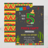 黒板のタコス5歳誕生日招待状 招待状 (正面/裏面)