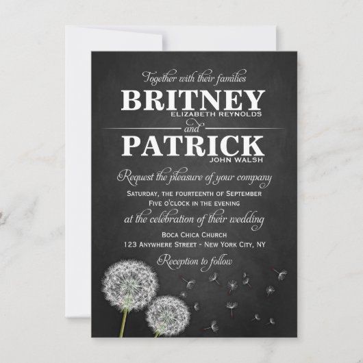 黒板のタンポポのヴィンテージの結婚式招待状 招待状 (正面)