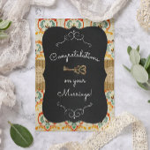 黒板のダマスク織のロック及び鍵の結婚式の招待状 カード