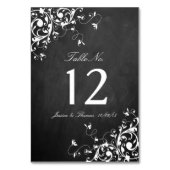 黒板のテーブル結婚番号の白い渦巻き テーブルナンバー (裏面)