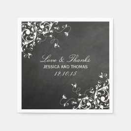 黒板のナプキンに白い結婚渦巻き旋回 スタンダードカクテルナプキン