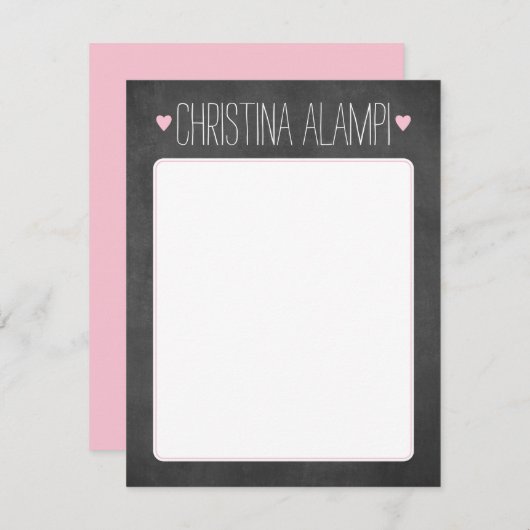 黒板のハートのパーソナライズな文房具 招待状 (正面/裏面)