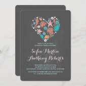 黒板のハートのビーチのリハーサルの夕食 招待状 (正面/裏面)