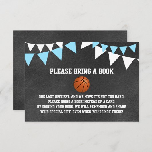 黒板のバスケットボールは本のベビーシャワーを持って来ます エンクロージャーカード (正面/裏面)