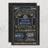 黒板のバーのバルミツワーの招待状 招待状 (正面/裏面)