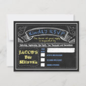 黒板のバーの（ユダヤ教の）バル・ミツバーの招待状の応答カード 出欠カード (正面)