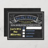 黒板のバーの(ユダヤ教の)バル・ミツバーの招待状の応答カード 出欠カード (正面/裏面)