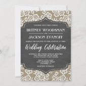 黒板のバーラップおよびレースの結婚式招待状 招待状 (正面)