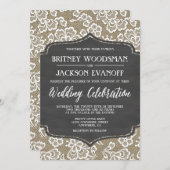 黒板のバーラップおよびレースの結婚式招待状 招待状 (正面/裏面)