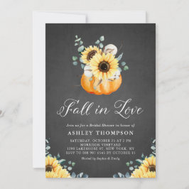 黒板のパンプキンとヒマワリのブライダルシャワー 招待状