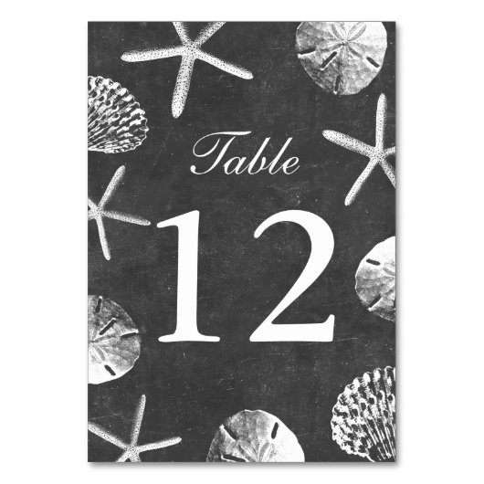 黒板のビーチのテーマの貝殻のテーブル数 テーブルナンバー (正面)