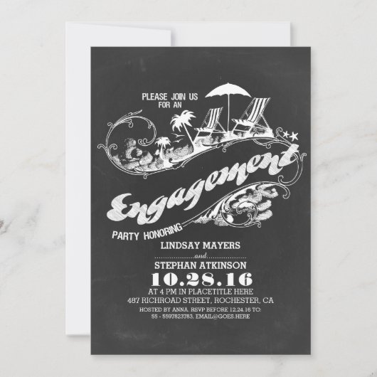 黒板のビーチの婚約パーティの招待状 招待状 (正面)