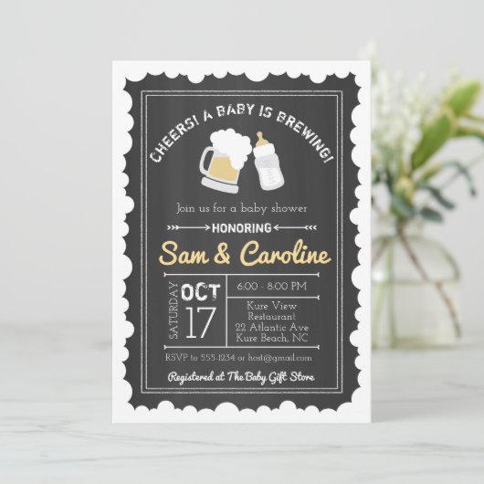 黒板のベビーは、赤ちゃんシャワー、気泡を醸造している 招待状 (スタンド正面)