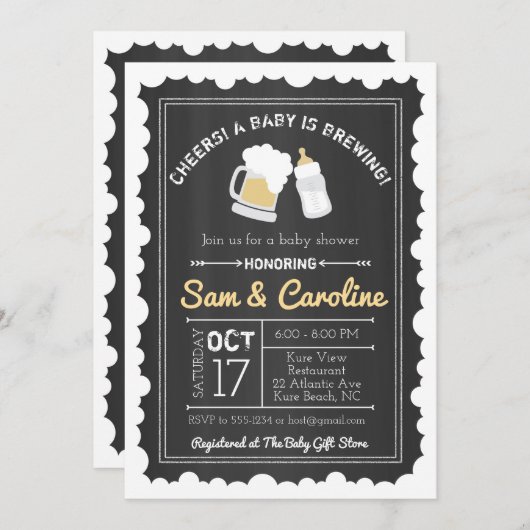 黒板のベビーは、赤ちゃんシャワー、気泡を醸造している 招待状 (正面/裏面)