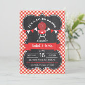 黒板のベビーシャワーのBABYQのギンガムの赤 招待状 (スタンド正面)