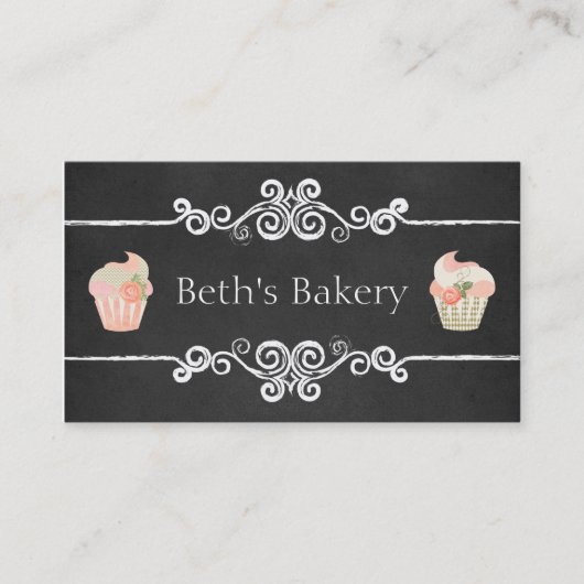 黒板のベーカリーのカップケーキの名刺 名刺 (正面)