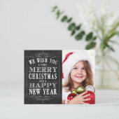 黒板のメリークリスマス、明けましておめでとうの写真 シーズンポストカード (スタンド正面)