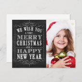 黒板のメリークリスマス、明けましておめでとうの写真 シーズンポストカード (正面/裏面)