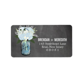 黒板のメーソンジャーのアジサイ結婚する| ラベル