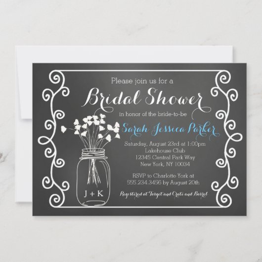 黒板のメーソンジャーのブライダルシャワーの招待状 招待状 (正面)