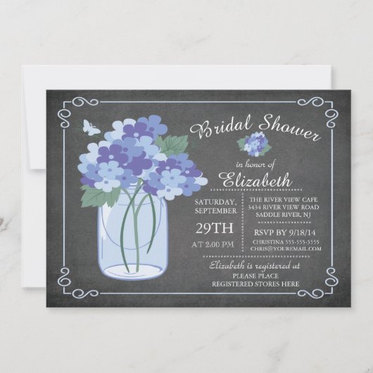 黒板のメーソンジャーのブライダルシャワーの招待状 招待状 (正面)