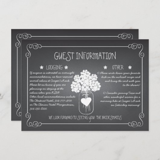 黒板のメーソンジャーの素朴なゲストの情報カード エンクロージャーカード (正面/裏面)